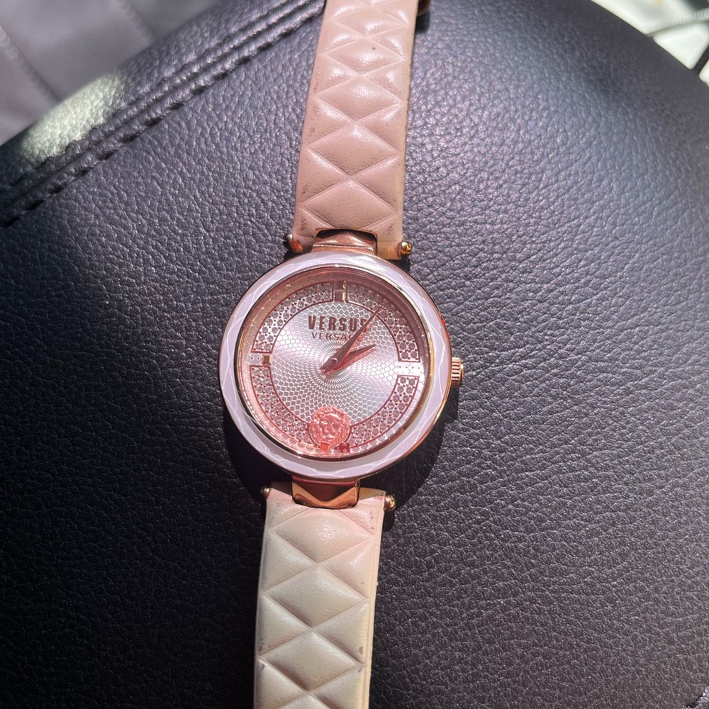Versus Versace Rose Gold-Tone Case with Pink Quilted Leather Strap Watch